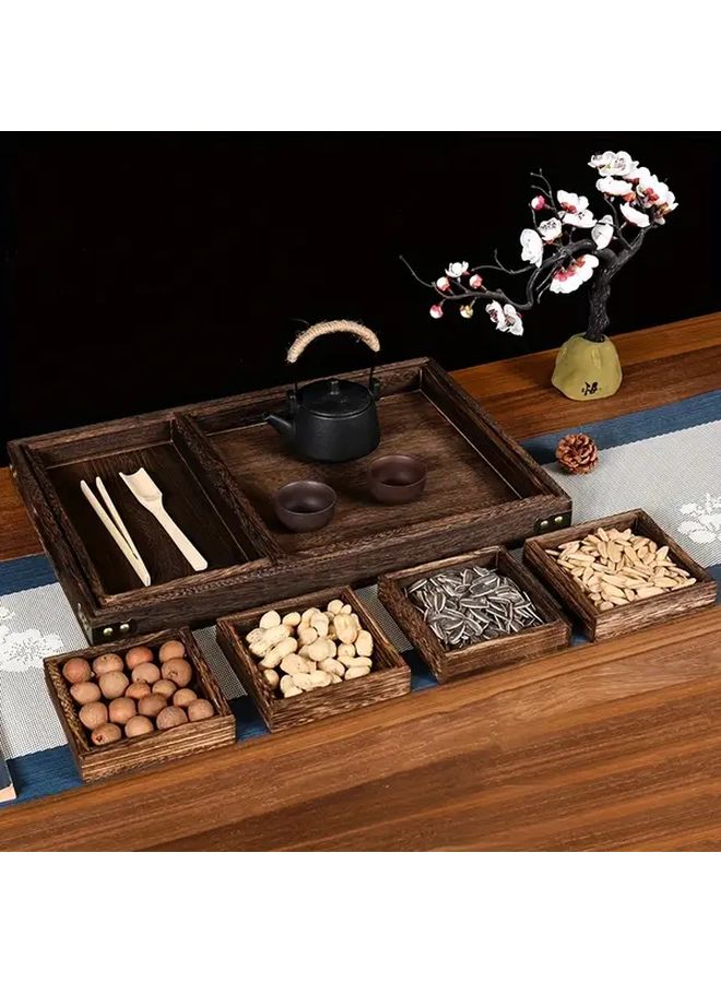 Handcrafted 5 Piece Vintage Dinnerware Set Oak Walnut Wood - Image 5
