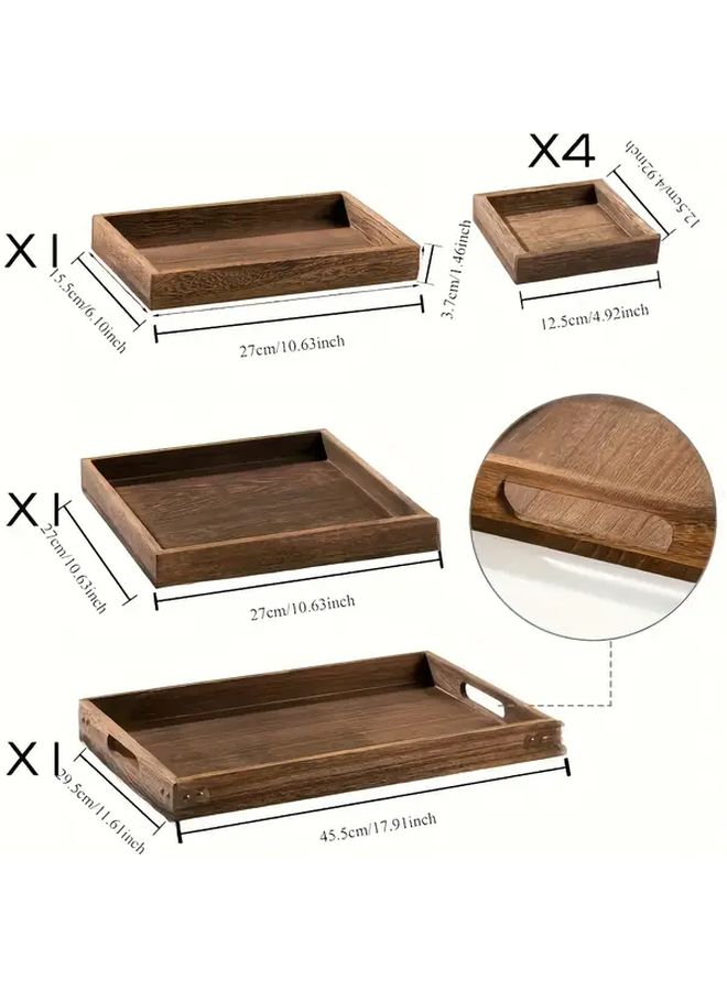 Handcrafted 5 Piece Vintage Dinnerware Set Oak Walnut Wood - Image 3