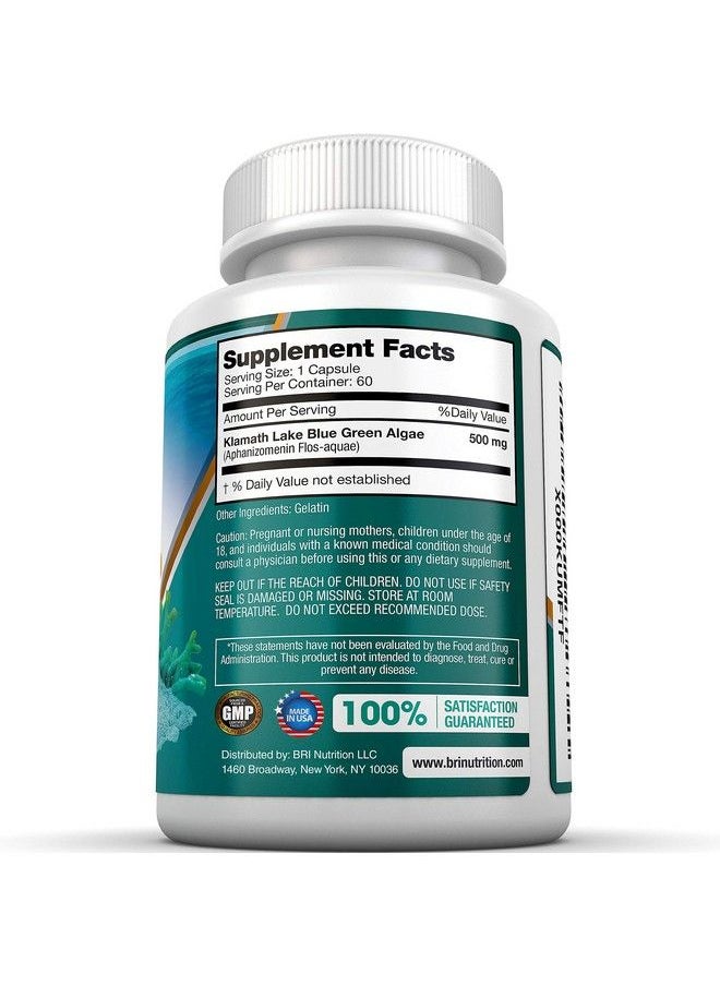 BRI Nutrition - Klamath Blue Green Algae More Effective Than Spirulina Or Chlorella From The Clean Pure Source Of Klamath Lake 500Mg 60Ct Gel Capsules - Image 1