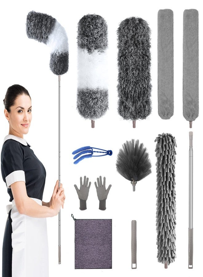 AULTONG Microfiber Feather Duster with Extension Pole 30 to 100 inches, Reusable,Bendable, Washable Dusters for Cleaning Ceiling Fan, High Ceiling, Blinds, Furniture & Cars, 12PCS - Image 1