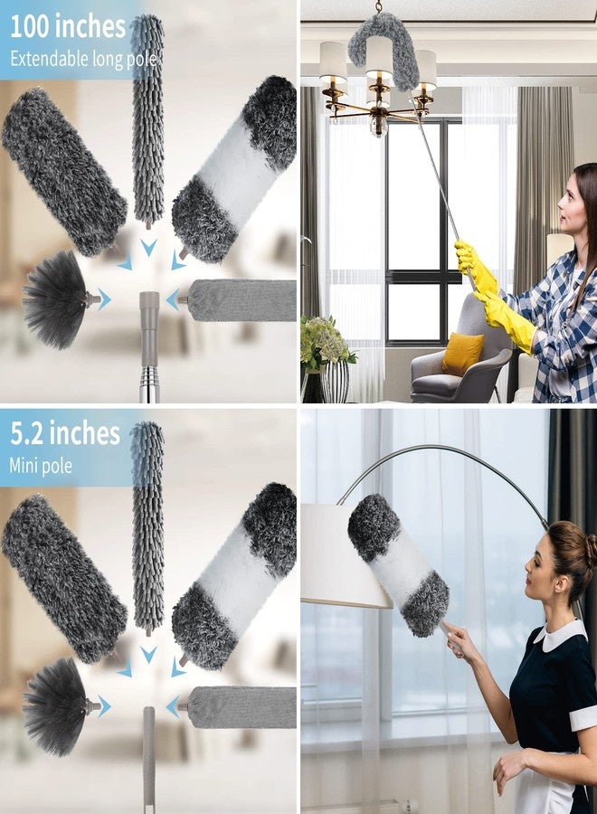AULTONG Microfiber Feather Duster with Extension Pole 30 to 100 inches, Reusable,Bendable, Washable Dusters for Cleaning Ceiling Fan, High Ceiling, Blinds, Furniture & Cars, 12PCS - Image 3