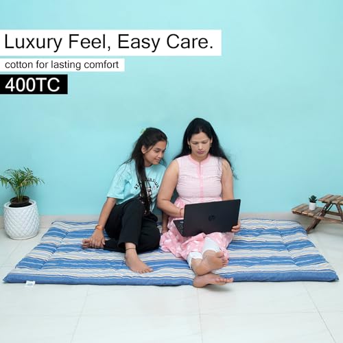 NEXTGO Multi Purpose Foldable Mattress with Carry Bag | Portable & Lightweight Gadda | Suitable for Outdoor Travel Camping, Yoga, Meditaion Mat (Blue White Lining, Double: 48x78 Inch Or 4x6.5 Feet) - Image 2