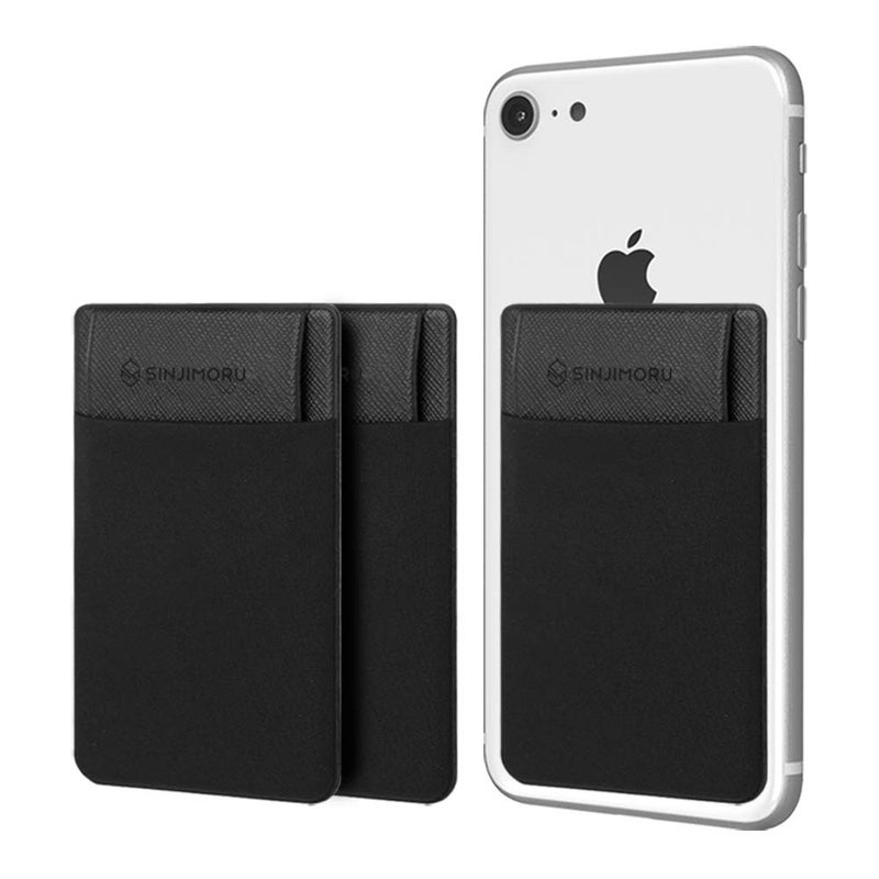 Sinjimoru Secure Stick-On Card Holder for Back of Phone, Stretchy Fabric Wallet Case, 3-Pack (Flap Black) - Image 1