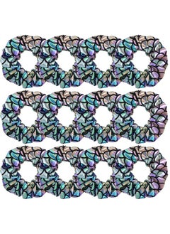 KOOMAGIC 12 Pcs Shiny Mermaid Dance Cheer Hair Scrunchies For Thick Hair School Performance/Sports/Practice/Party/Gymnastics Metallic Scrunchie Ponytail Holder Wrist For Girls Cosplay Show (Black Colour)  - Image 1