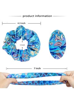 KOOMAGIC 12 Pcs Shiny Mermaid Dance Cheer Hair Scrunchies For Thick Hair School Performance/Sports/Practice/Party/Gymnastics Metallic Scrunchie Ponytail Holder Wrist For Girls Cosplay Show (Black Colour)  - Image 3