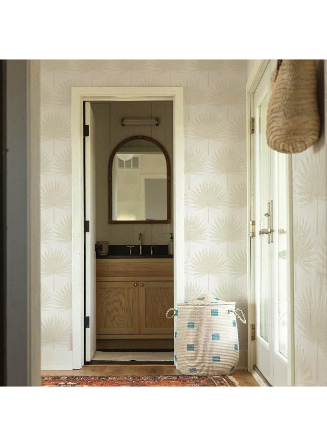 Tempaper Sandstone & Off-White Stamped Palm Removable Peel and Stick Boho Wallpaper, 20.5 in X 16.5 ft, Made in The USA - Image 2