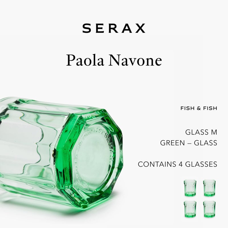 Serax Drinking Glasses Set of 4 | Fish & Fish glassware by Paola Navone | 7.44 FL oz Clear Green Water Glass Cups without Lids | Home Essentials, Kitchen Set | Drinks, Juice, Coffee - Image 4