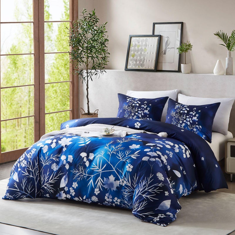 Cupocupa Duvet Cover Queen Size Set Boho Floral Pattern Queen Duvet Cover Set for Queen Size Bed Vintage Soft Bedding Leaf Print Duvet Cover with Pillowcases - Image 2
