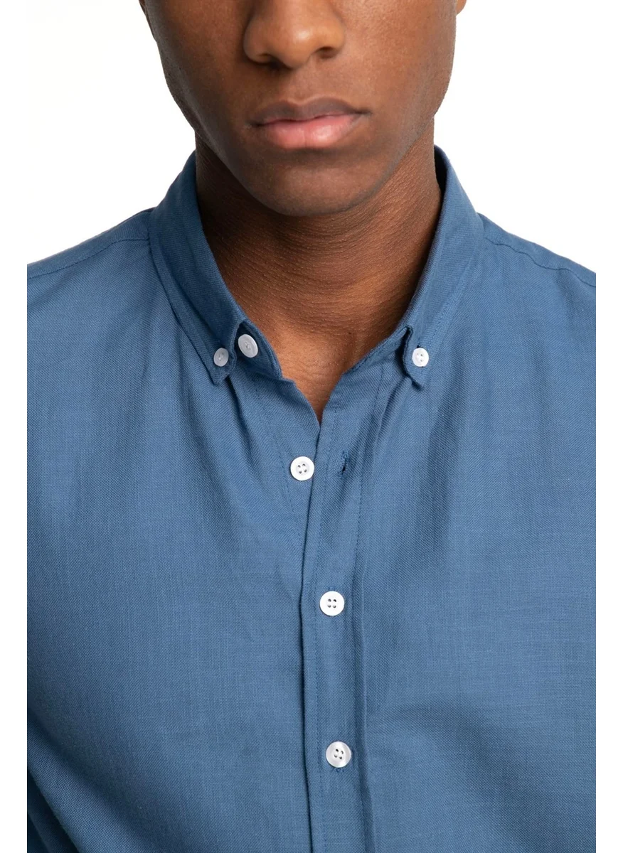 Tudors Slim Fit Long Sleeve Buttoned Collar Men's Linen Shirt -