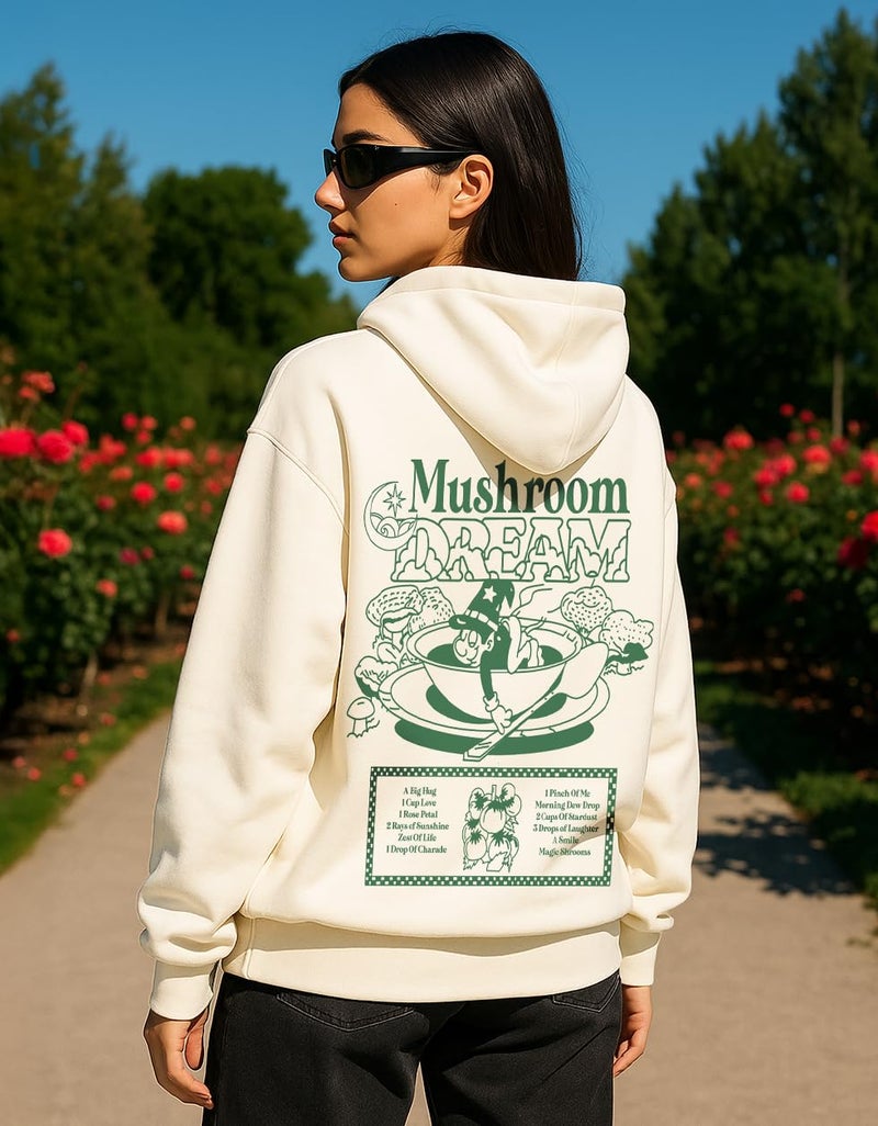 JUNEBERRY® Cotton Fleece Regular Fit Hooded Sweatshirt Lastest Back Graphic Printed Winter Hoodies for Women (W02_Mushroom_MRSMLW_M) - Image 2