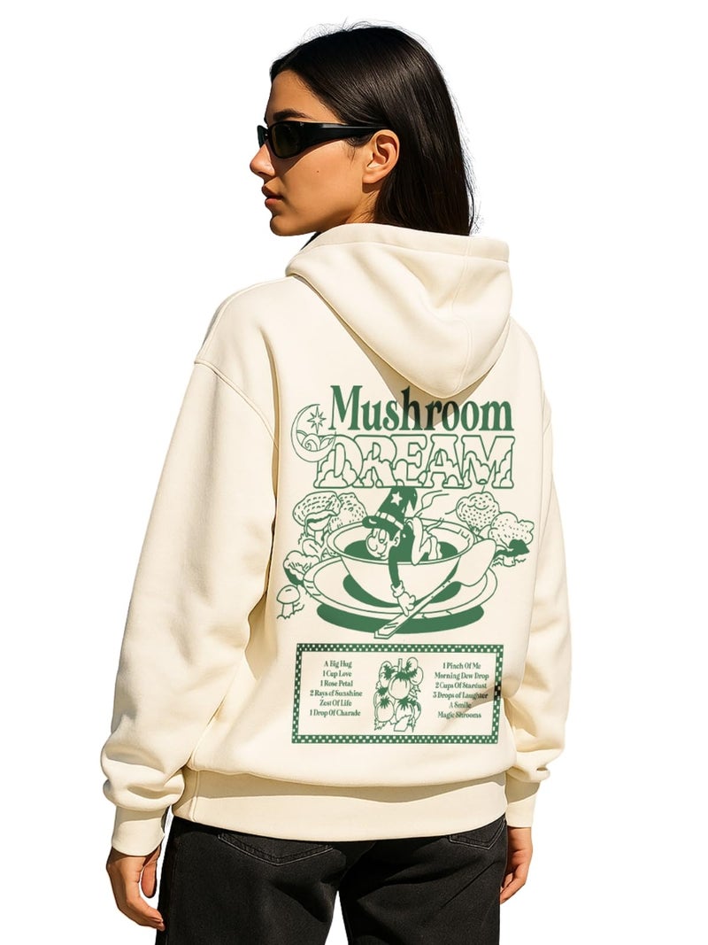 JUNEBERRY® Cotton Fleece Regular Fit Hooded Sweatshirt Lastest Back Graphic Printed Winter Hoodies for Women (W02_Mushroom_MRSMLW_M) - Image 1