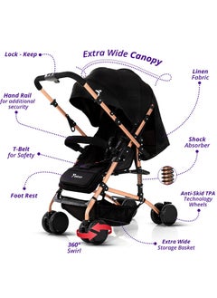 TEKNUM Reversible Trip Stroller with Blue Ace Diaper Bag - Black  - Image 3