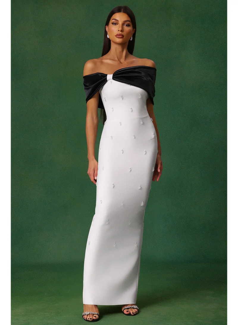 Bella Barnett  Sharla Off-The-Shoulder Diamond Bow Maxi Dress for Women | Best Price UAE