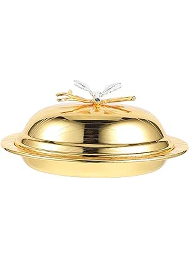 Oval Metallic Yellow Butter Dish with Lid 7.5 Inch Kitchen Container for Home Countertop Serving and Food Storage - Image 1