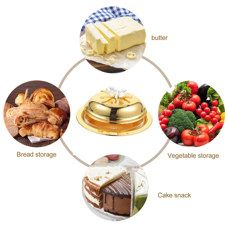 Oval Metallic Yellow Butter Dish with Lid 7.5 Inch Kitchen Container for Home Countertop Serving and Food Storage - Image 4