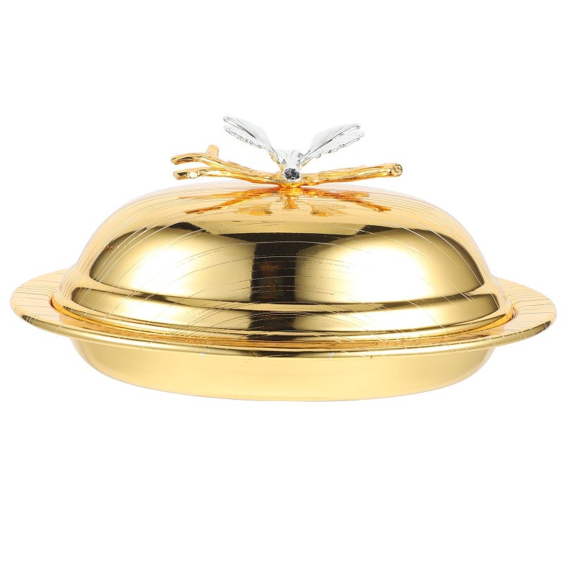 Oval Metallic Yellow Butter Dish with Lid 7.5 Inch Kitchen Container for Home Countertop Serving and Food Storage - Image 2