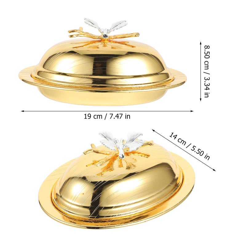 Oval Metallic Yellow Butter Dish with Lid 7.5 Inch Kitchen Container for Home Countertop Serving and Food Storage - Image 3