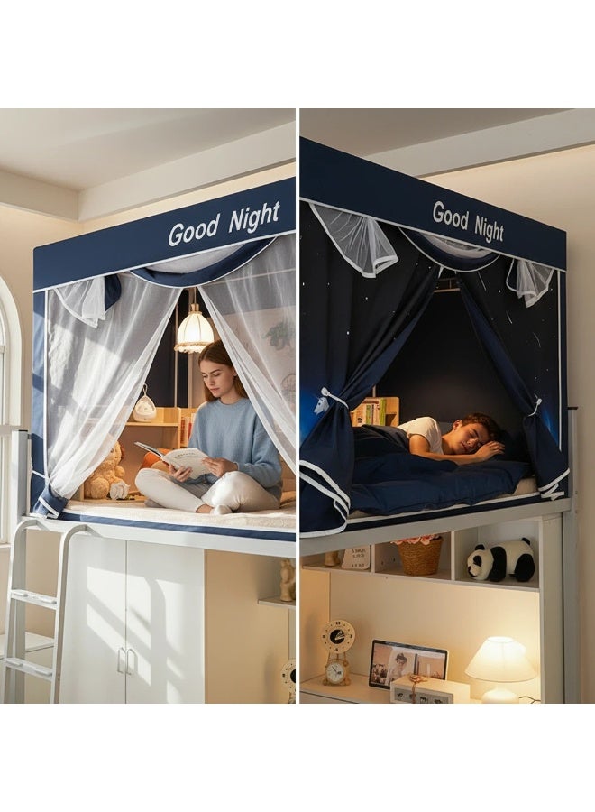 Y&D ستائر سرير بطابق علوي معتم لغرف النوم، تغطية خصوصية للغرف، ديكور خلفية تصوير، ستائر معتمة 6 لوحات مع قمة - Image 2