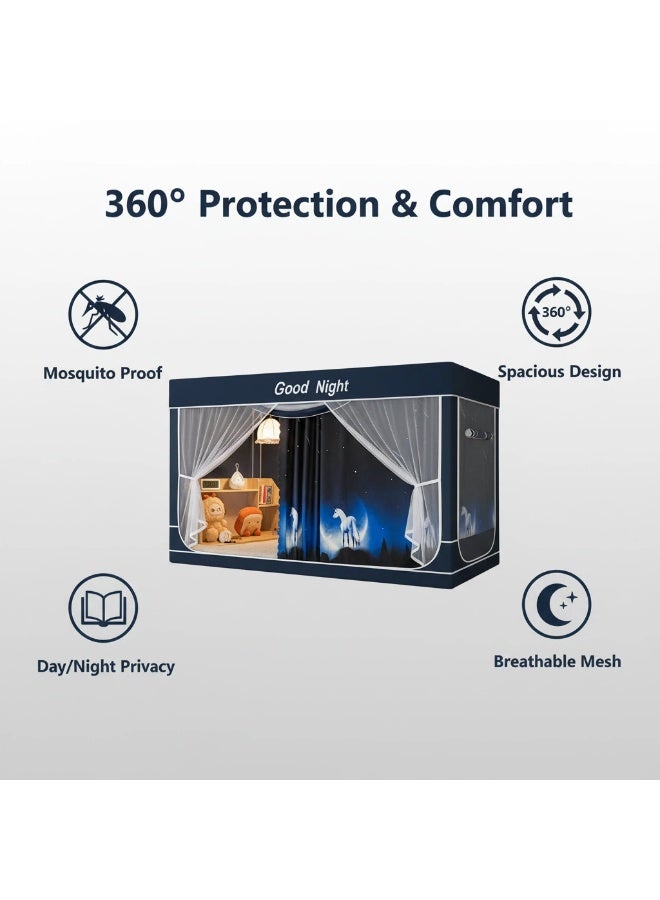 Y&D ستائر سرير بطابق علوي معتم لغرف النوم، تغطية خصوصية للغرف، ديكور خلفية تصوير، ستائر معتمة 6 لوحات مع قمة - Image 5