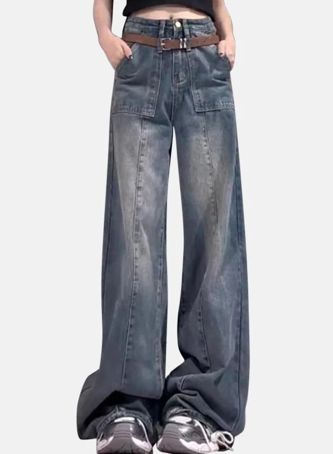 YUNIQEE Blue Cotton Wide Leg High-Rise Denim Jeans