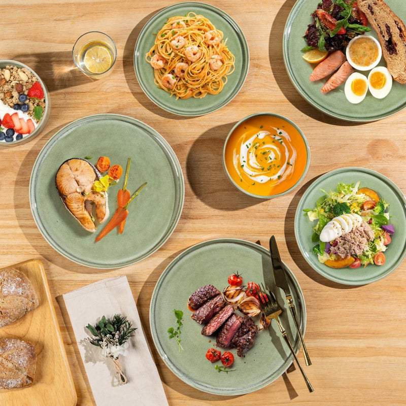 AmorArc Ceramic Dinnerware Sets, Handmade Reactive Glaze Stoneware Plates and Bowls Sets,Highly Chip and Crack Resistant | Dishwasher & Microwave Safe Dishes Set, Service for 4 (12pc) - Image 4