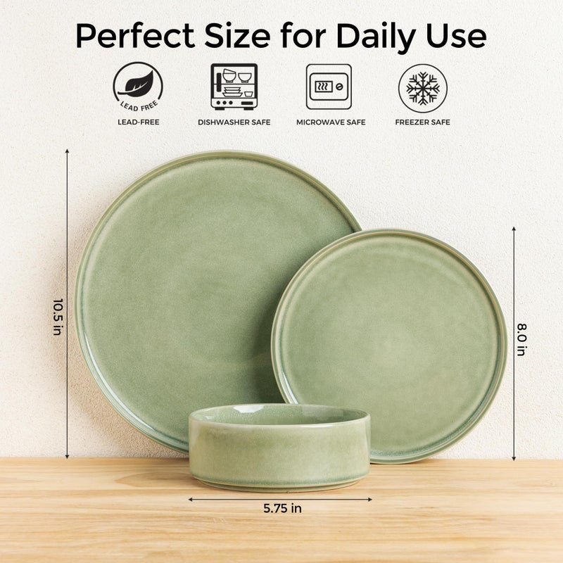 AmorArc Ceramic Dinnerware Sets, Handmade Reactive Glaze Stoneware Plates and Bowls Sets,Highly Chip and Crack Resistant | Dishwasher & Microwave Safe Dishes Set, Service for 4 (12pc) - Image 3