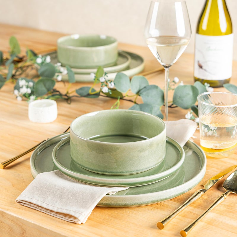 AmorArc Ceramic Dinnerware Sets, Handmade Reactive Glaze Stoneware Plates and Bowls Sets,Highly Chip and Crack Resistant | Dishwasher & Microwave Safe Dishes Set, Service for 4 (12pc) - Image 5