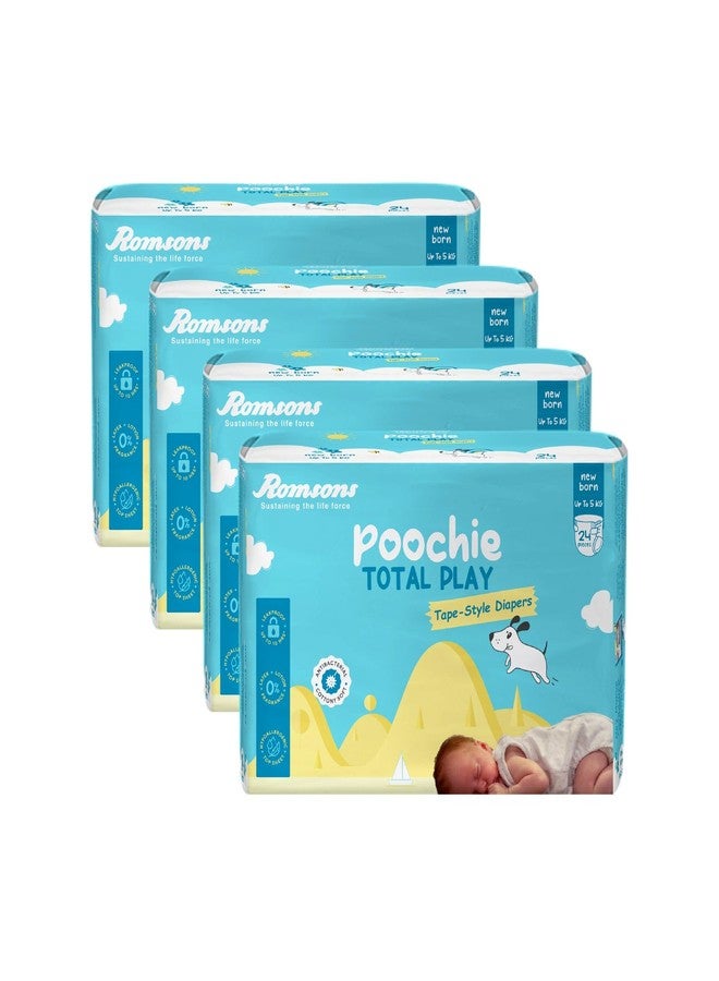 رومسونز حفاضات رومسونز بوتشي توتال بلاي للأطفال حديثي الولادة بنمط الشريط اللاصق - 96 قطعة | مناسبة للأطفال حتى وزن 5 كجم | مضادة للبكتيريا | ناعمة كالحرير ومقاومة للتسرب لمدة تصل إلى 10 ساعات. - Image 1
