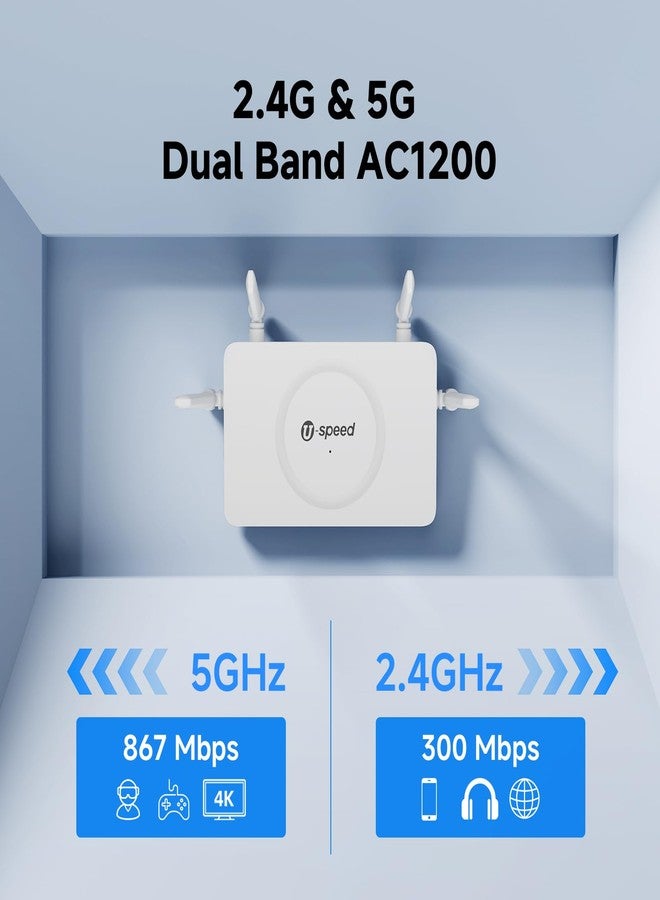U-SPEED AC1200 WiFi Router Dual Band Wireless Internet Router, 2.4G&5G Wireless Speed Up to 1.2 Gbps, Gigabit Ethernet Ports, Router/Bridge/Repeater, Guest Network, IPV6, EasyMesh, Parental Controls - Image 2