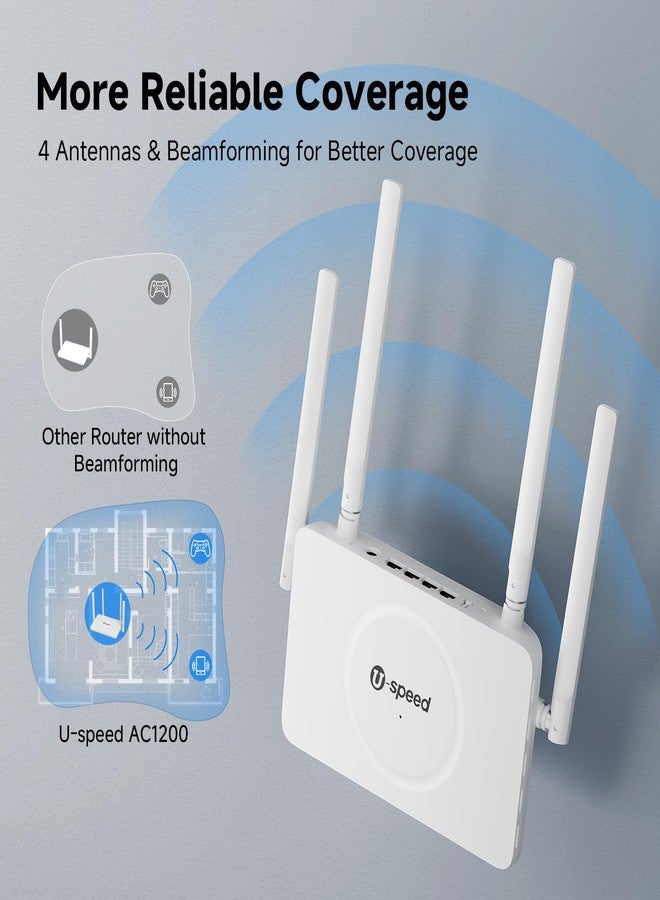 U-SPEED AC1200 WiFi Router Dual Band Wireless Internet Router, 2.4G&5G Wireless Speed Up to 1.2 Gbps, Gigabit Ethernet Ports, Router/Bridge/Repeater, Guest Network, IPV6, EasyMesh, Parental Controls - Image 4