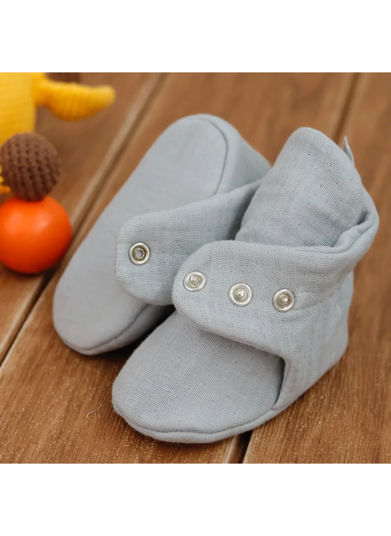 ايلا بونا Muslin Baby Booties, Organic Cotton, Newborn Slippers, Gray
