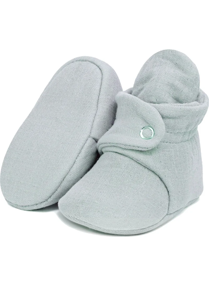 ايلا بونا Muslin Baby Booties, Organic Cotton, Newborn Slippers, Gray