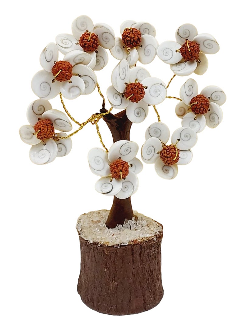 ARTISKRITI Gomti Chakra Flower with Rudraksha Beads Tree Plant for Goodluck Health Wealth and Prosperity, Chakra Tree, White and Brown (54 Chakra Multicolor) - Image 2