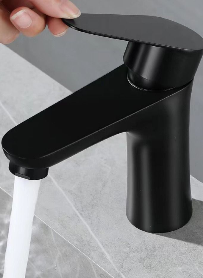 Hot and cold bathroom sink mixer made of zinc alloy anti rust black color with 60 cm water hoses - Image 1