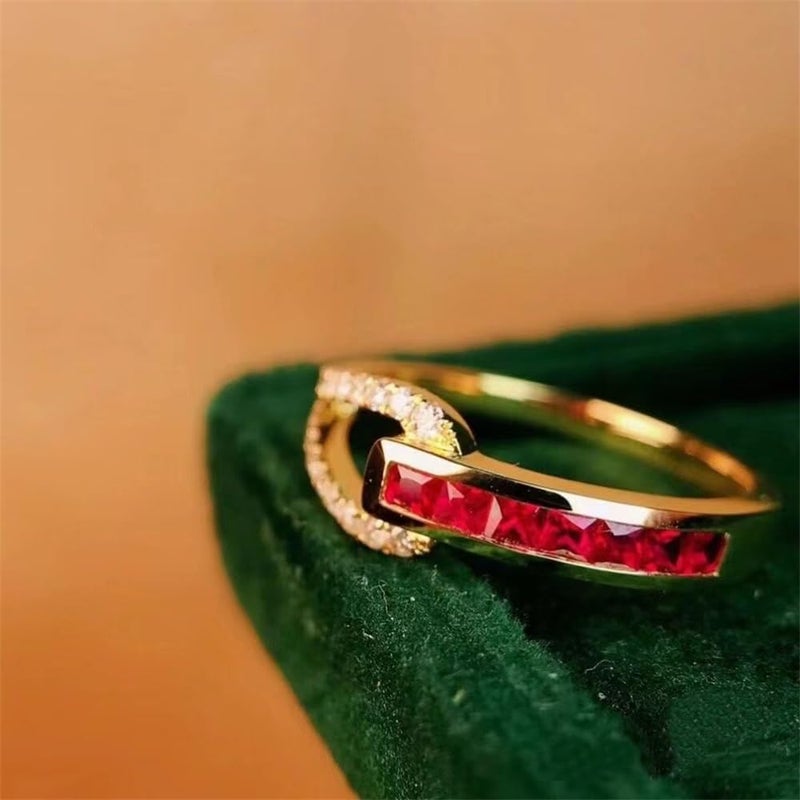 AZQ 925 Sterling Silver Shiny Full Diamond Gemstone Ring 18K Gold Cubic Zirconia Promise Ruby Wide Band Cocktail Ring CZ Diamond Multi Row Ring Eternity Engagement Wedding Band Ring Z.124 (US Code 7) - Image 3