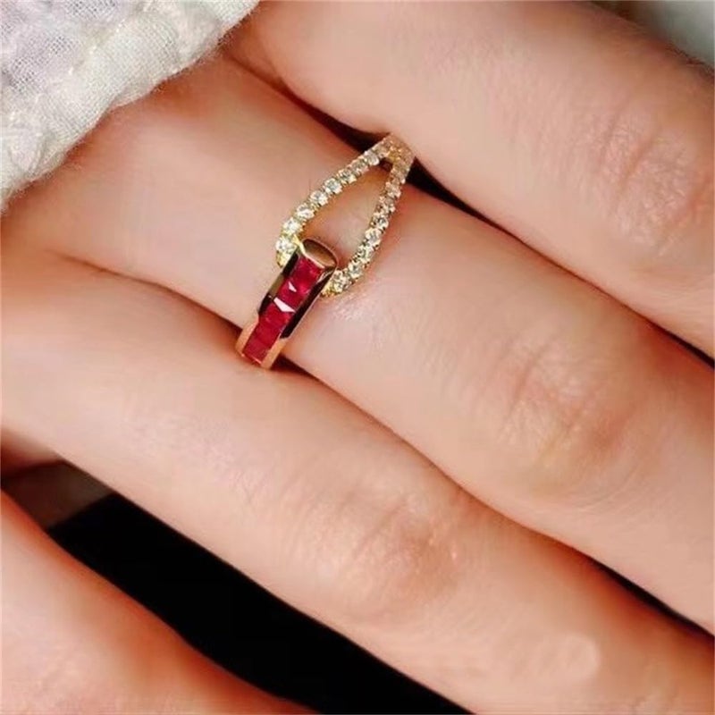 AZQ 925 Sterling Silver Shiny Full Diamond Gemstone Ring 18K Gold Cubic Zirconia Promise Ruby Wide Band Cocktail Ring CZ Diamond Multi Row Ring Eternity Engagement Wedding Band Ring Z.124 (US Code 7) - Image 1