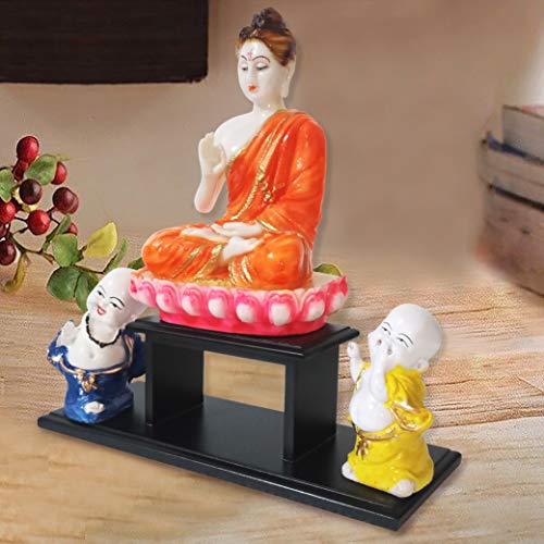 Mariner's Creation Buddha Idol with Two BUDHHA Monk and Wooden Stand for Home Decor | Buddha SHOWPIECE | Buddha Statue | House Warming Gift - Image 3