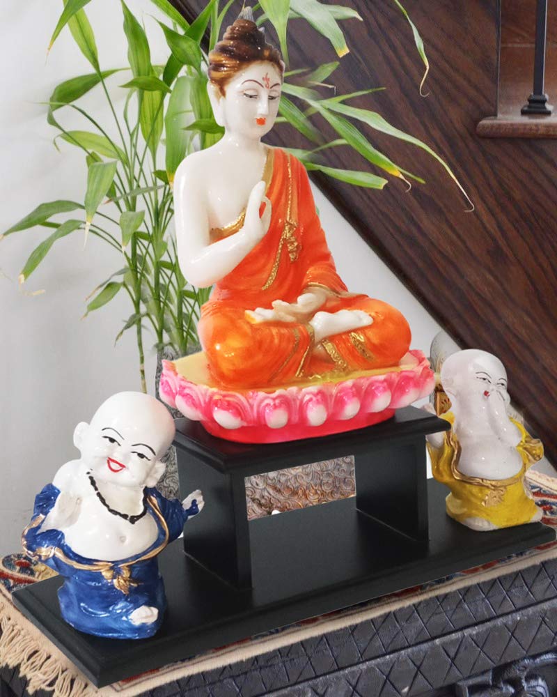 Mariner's Creation Buddha Idol with Two BUDHHA Monk and Wooden Stand for Home Decor | Buddha SHOWPIECE | Buddha Statue | House Warming Gift - Image 2