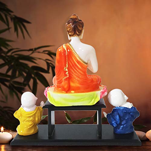 Mariner's Creation Buddha Idol with Two BUDHHA Monk and Wooden Stand for Home Decor | Buddha SHOWPIECE | Buddha Statue | House Warming Gift - Image 4