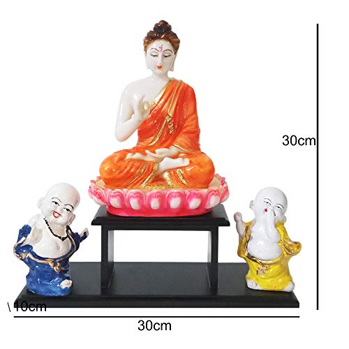 Mariner's Creation Buddha Idol with Two BUDHHA Monk and Wooden Stand for Home Decor | Buddha SHOWPIECE | Buddha Statue | House Warming Gift - Image 5