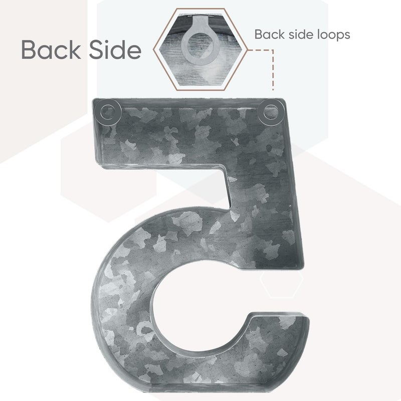 CraftyCrocodile 7"" Galvanized Metal Numbers for Wall Decor - 3D Number 5 for Hanging & Free Standing - Decorative Rustic Table Numbers for the Living Room  Bedroom  Kitchen - Image 3