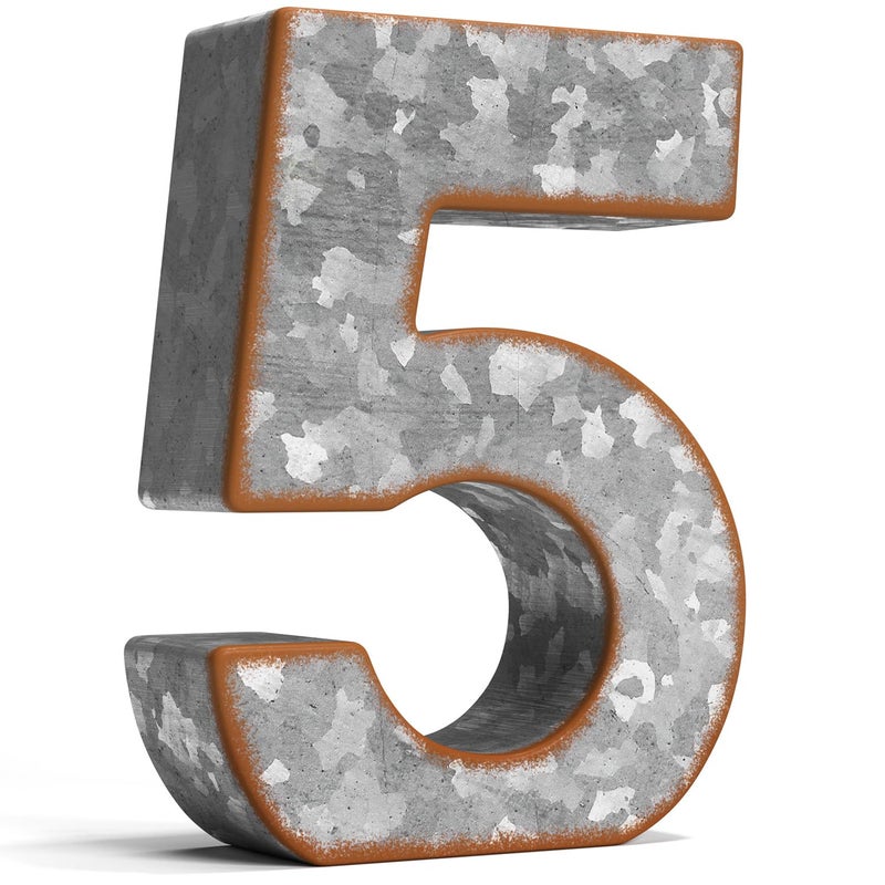 CraftyCrocodile 7"" Galvanized Metal Numbers for Wall Decor - 3D Number 5 for Hanging & Free Standing - Decorative Rustic Table Numbers for the Living Room  Bedroom  Kitchen - Image 1