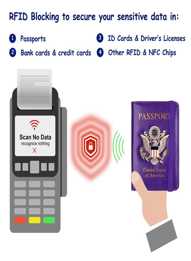 TOURSUIT حافظة جواز سفر وبطاقة تطعيم بتقنية RFID من TOURSUIT، غطاء لحفظ وثائق السفر، محفظة جلدية أنيقة للسفر، مزودة بفتحة لحماية بطاقة التطعيم، لون بنفسجي، جواز سفر و - Image 5