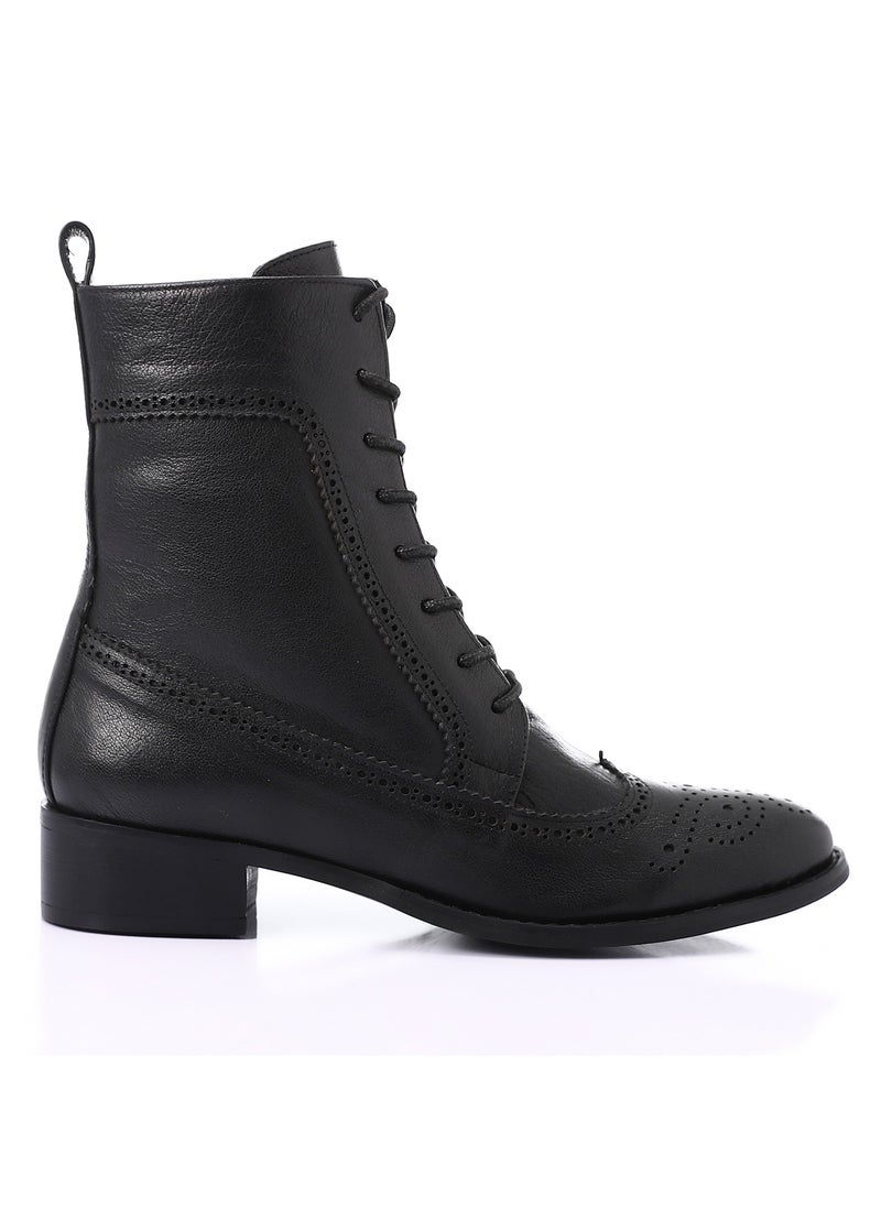 Mr.joe Perforated Pattern Lace Up Ankle Boots - Black  - Image 1