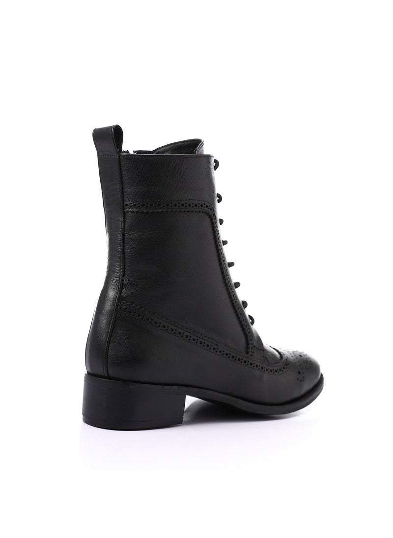 Mr.joe Perforated Pattern Lace Up Ankle Boots - Black  - Image 3