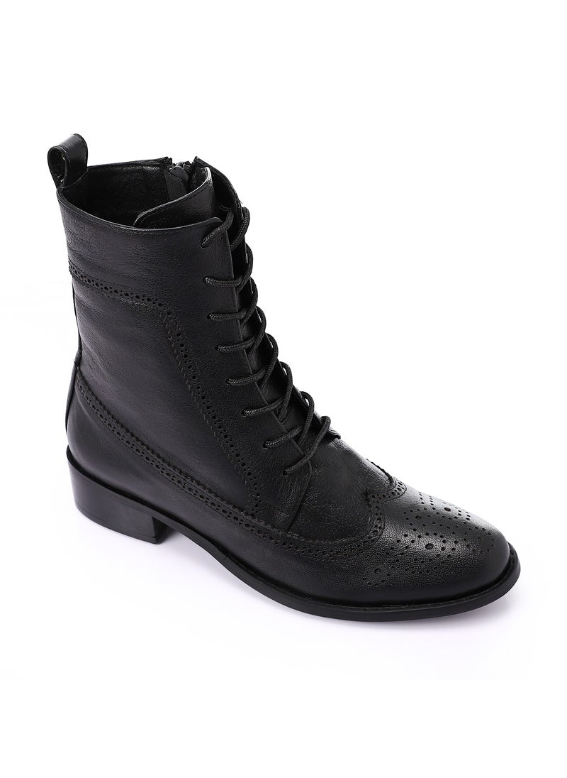 Mr.joe Perforated Pattern Lace Up Ankle Boots - Black  - Image 2