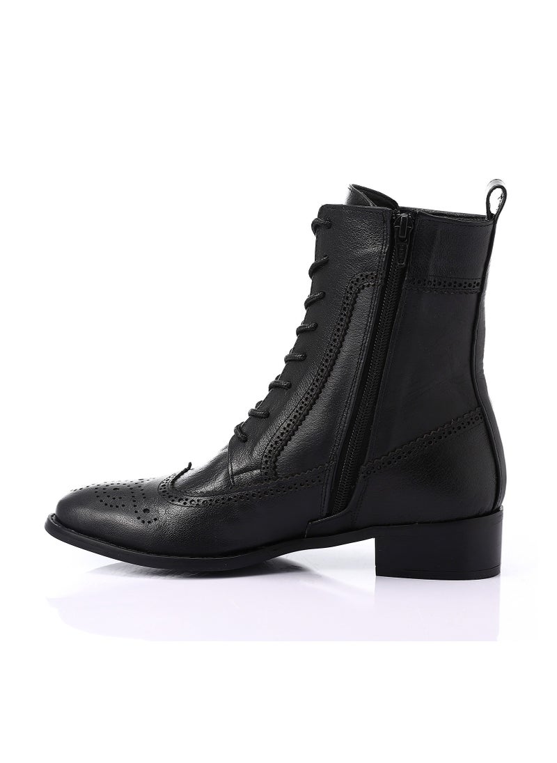 Mr.joe Perforated Pattern Lace Up Ankle Boots - Black  - Image 4