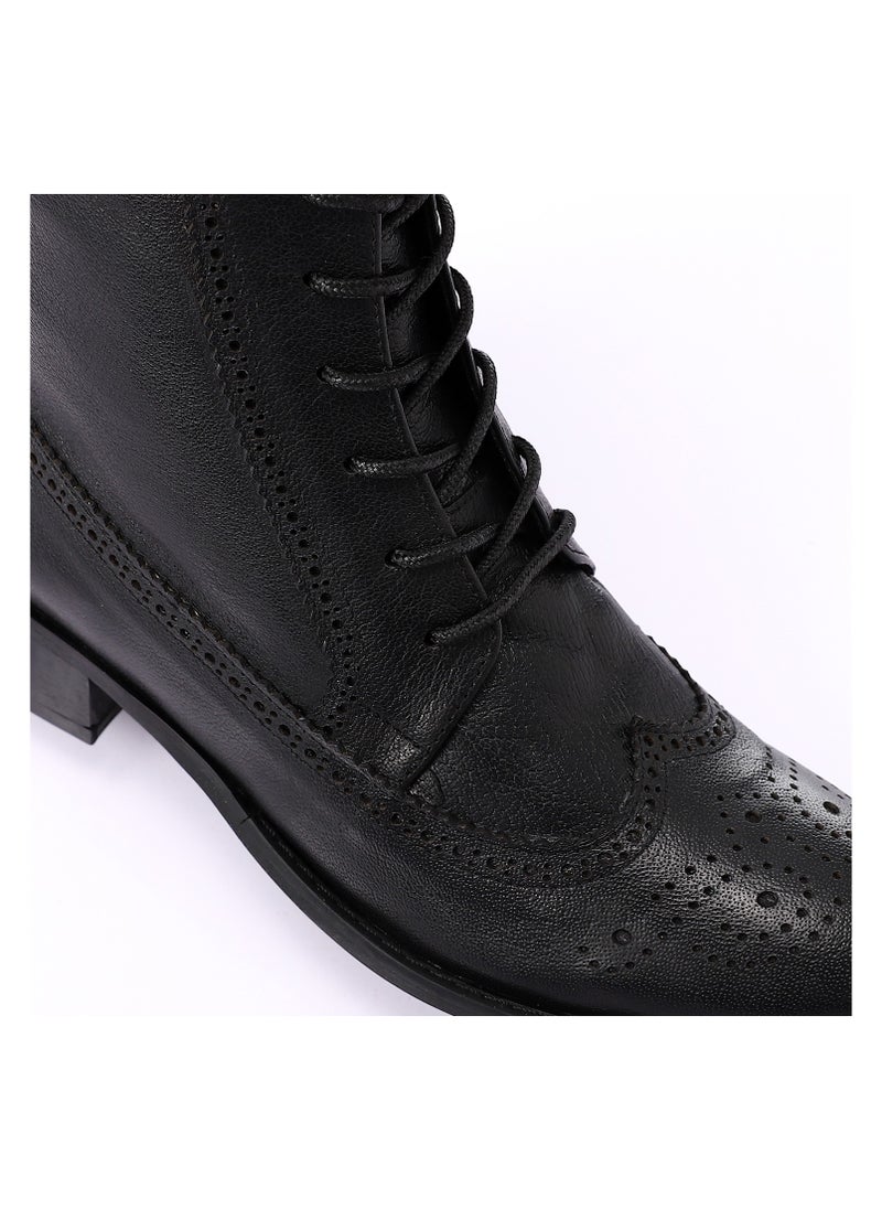 Mr.joe Perforated Pattern Lace Up Ankle Boots - Black  - Image 5