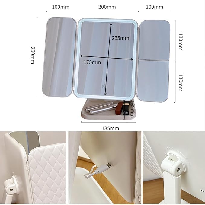 MIXEN Makeup Vanity Mirror with LED Lighting and Touch Screen TriFold 1x 2X 3X Magnification180 Adjustable RotationBattery and USB PoweredCountertop Cosmetic Mirror White - Image 2