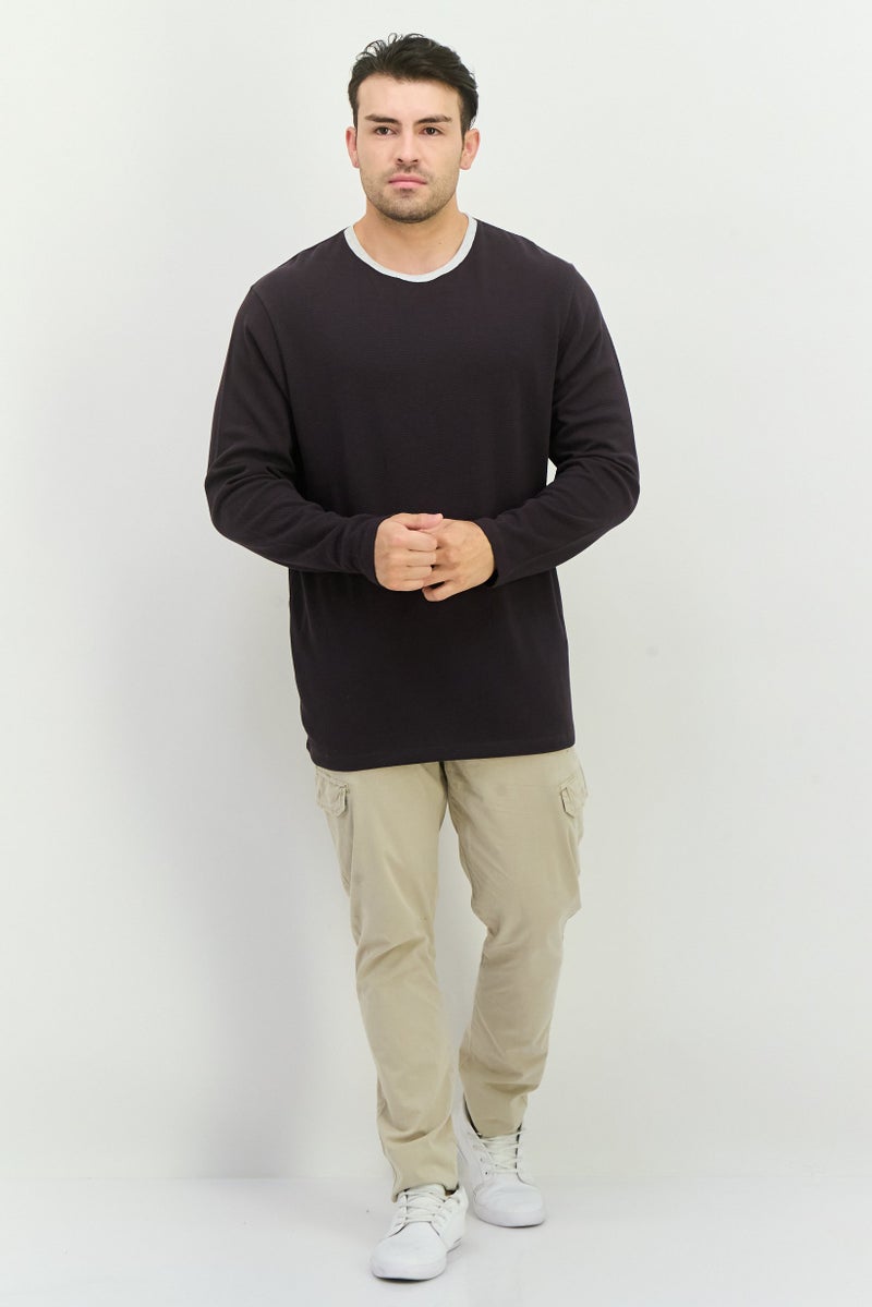French Connection Men Crew Neck Long Sleeve Textured T-Shirt, Charcoal Grey - Image 4